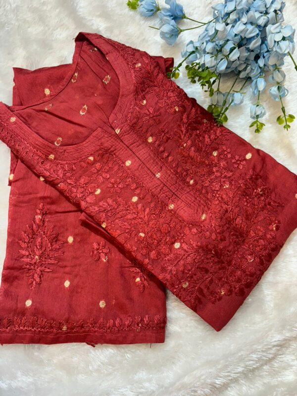 Elegant Handcrafted Chikankari Chanderi Silk Kurti Set | Long & Straight Fit | Non-Transparent Ethnic Wear - Image 10