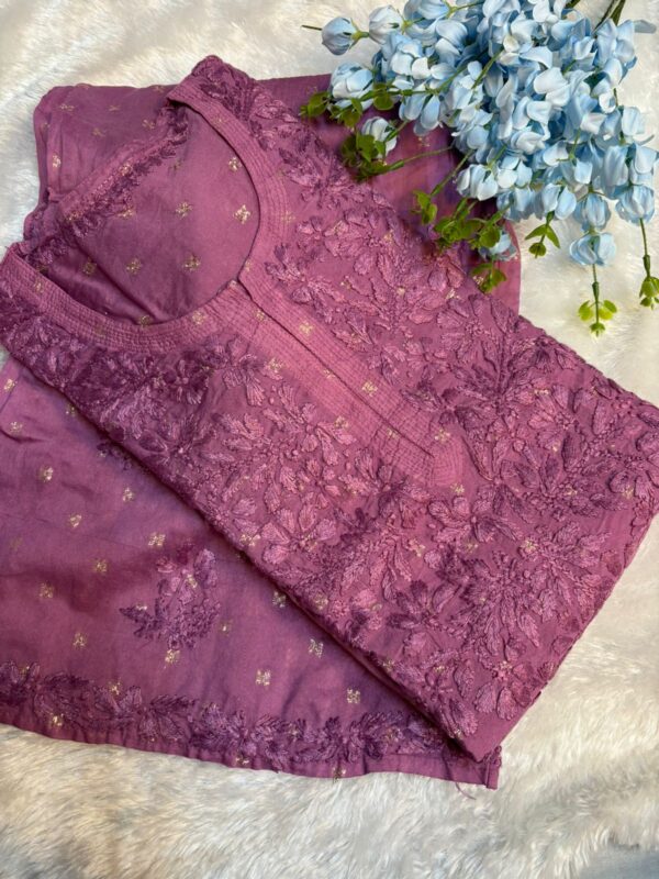 Elegant Handcrafted Chikankari Chanderi Silk Kurti Set | Long & Straight Fit | Non-Transparent Ethnic Wear - Image 7