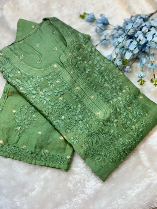 Elegant Handcrafted Chikankari Chanderi Silk Kurti Set | Long & Straight Fit | Non-Transparent Ethnic Wear - Image 8
