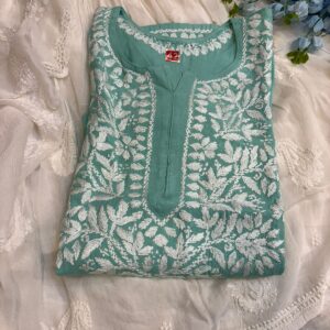 Luxe Rayon-Cotton Chikankari Kurti | Heavy Anchor Thread Embroidery | Long Straight Fit & Dual-Side Floral Design