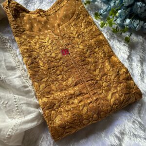 Chikankari-Embroidered Dobby Dot Cotton Kurti | Textured Elegance & Everyday Comfort